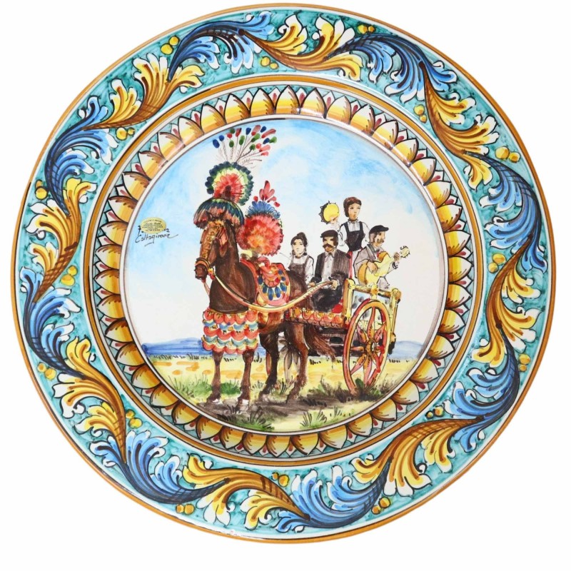 Caltagirone ornamental plate, Sicilian Carretto decoration in Sicilian Baroque style, diameter approx. 55cm Mod. BR. - 