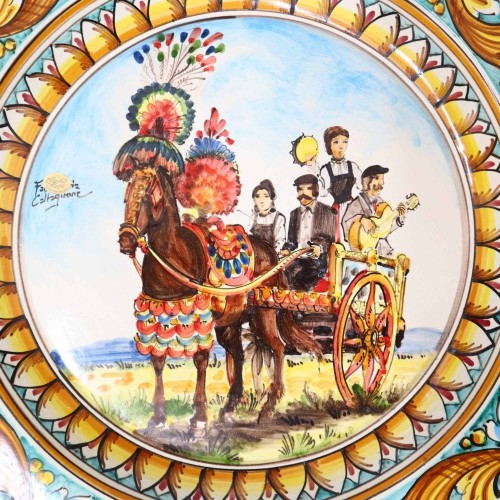 Caltagirone ornamental plate, Sicilian Carretto decoration in Sicilian Baroque style, diameter approx. 55cm Mod. BR. -  2