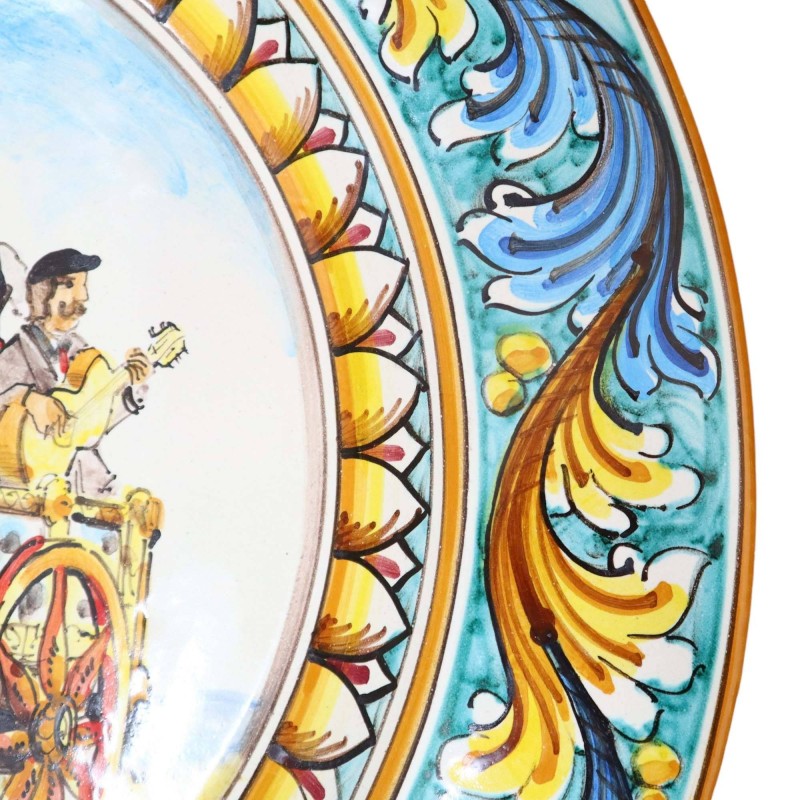 Plate Ornamentale a falda Caltagirone, decoro Carretto Siciliano w stylu barokowym Sicilian, Diameter approx. 55cm Mod. 