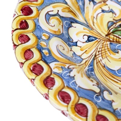 Vassoio Ovale Caltagirone, piatto da portata con decoro ornato Barocco e Limoni su fondo blu, 41cmx29cmx5cm Mod. BR. - 