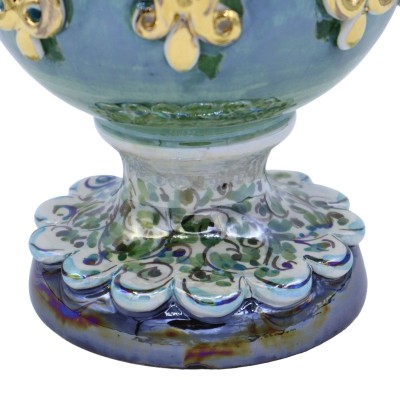 Uovo in Ceramica Caltagirone in stile Fabergè, h 23 cm ca. con rilievi in smalto oro zecchino 24k fondo verde - 