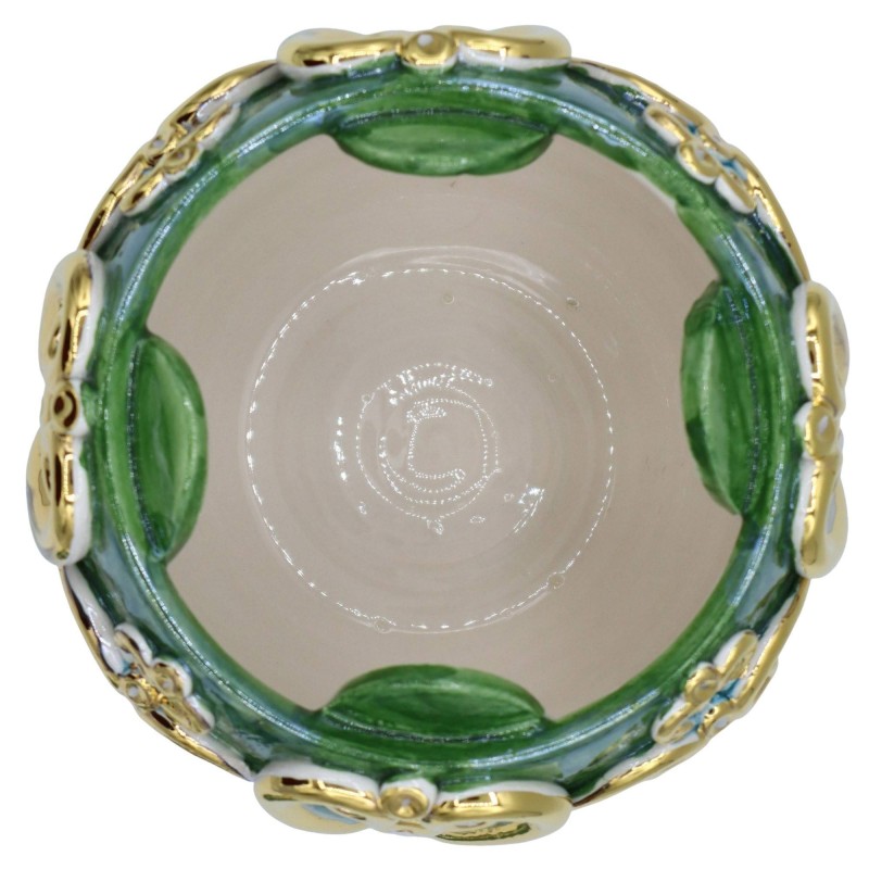 Uovo in Ceramica Caltagirone in stile Fabergè, h 23 cm ca. con rilievi in smalto oro zecchino 24k fondo verde - 