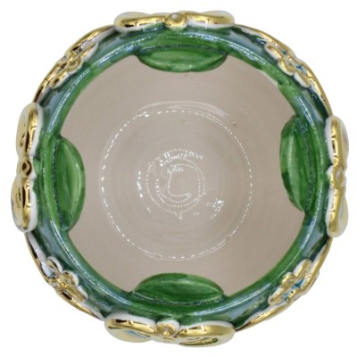 Caltagirone ceramic egg in Fabergé style, approx. 23 cm high, with 24k gold enamel reliefs and a green background. - 