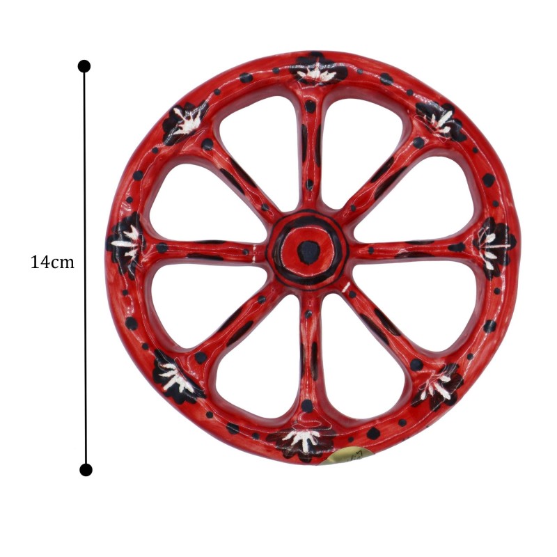 Sicilian cart wheel in Caltagirone ceramic, Ø approx. 14 cm. red and black background - 