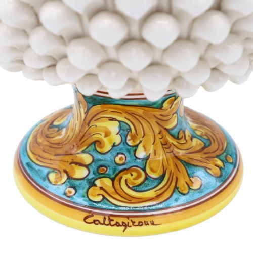 Vaso Caltagirone Mezza Pigna na cor branca e haste decorada, mede d30 x h30 cm aprox. Mod TD -  2