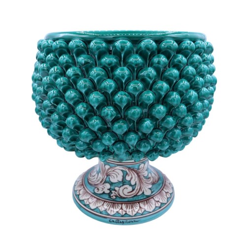 Vase Caltagirone Verderame Half Pigna, avec 4 options de tailles (1pc) tige avec décoration baroque blanche sur fond ver