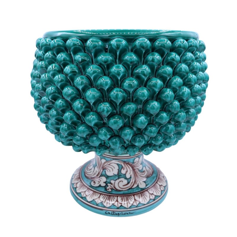 Vaso meio Pigna Caltagirone na cor verdigris e haste decorada, Medidas d30 x h30 cm aprox. Mod TD - 