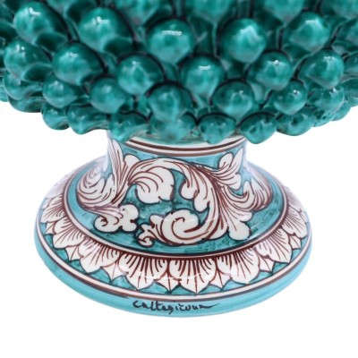 Vaso meio Pigna Caltagirone na cor verdigris e haste decorada, Medidas d30 x h30 cm aprox. Mod TD - 