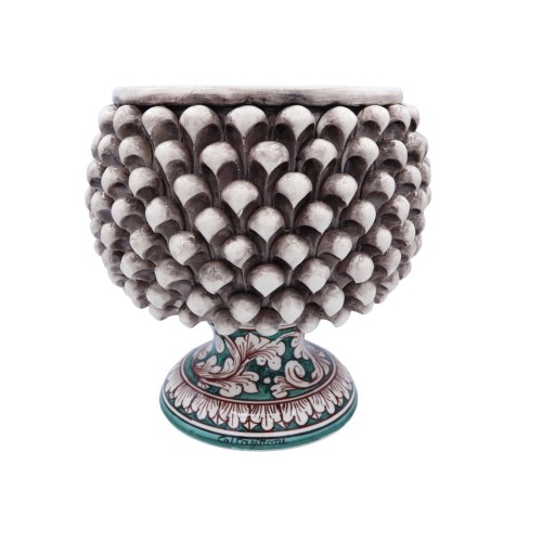 Vaso Mezza Pigna Caltagirone Bianco Anticato, con 4 opzioni misura (1Unità) gambo decoro barocco bianco - 