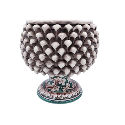 Vase Half Pigna Caltagirone color Bianco Anticato i Gambo ozdobili, Measures of 25 x h25 cm approx. TD - 