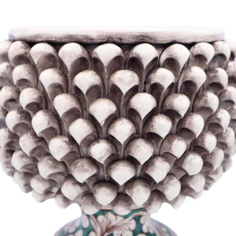 Vase Half Pigna Caltagirone color Bianco Anticato i Gambo ozdobili, Measures of 25 x h25 cm approx. TD - 