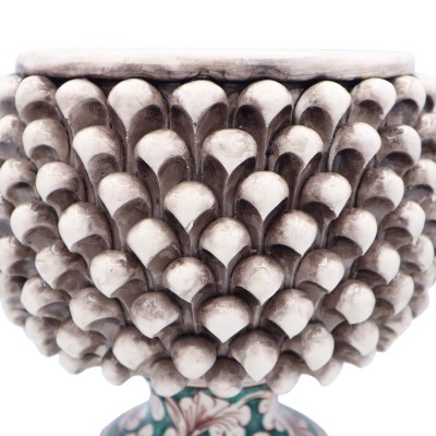 Vase Half Pigna Caltagirone color Bianco Anticato i Gambo ozdobili, Measures of 25 x h25 cm approx. TD - 