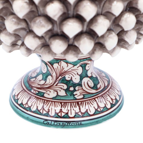 Vase Half Pigna Caltagirone color Bianco Anticato i Gambo ozdobili, Measures of 25 x h25 cm approx. TD -  2