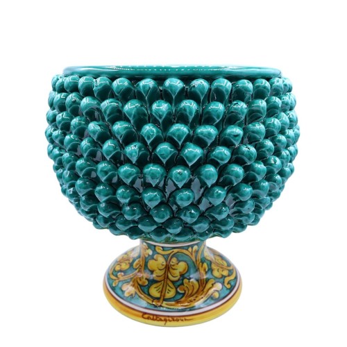 Vase Half Pigna Caltagirone färg Verderame och Gambo dekorerade, Mätningar d30 x h30 cm ca. TD - 
