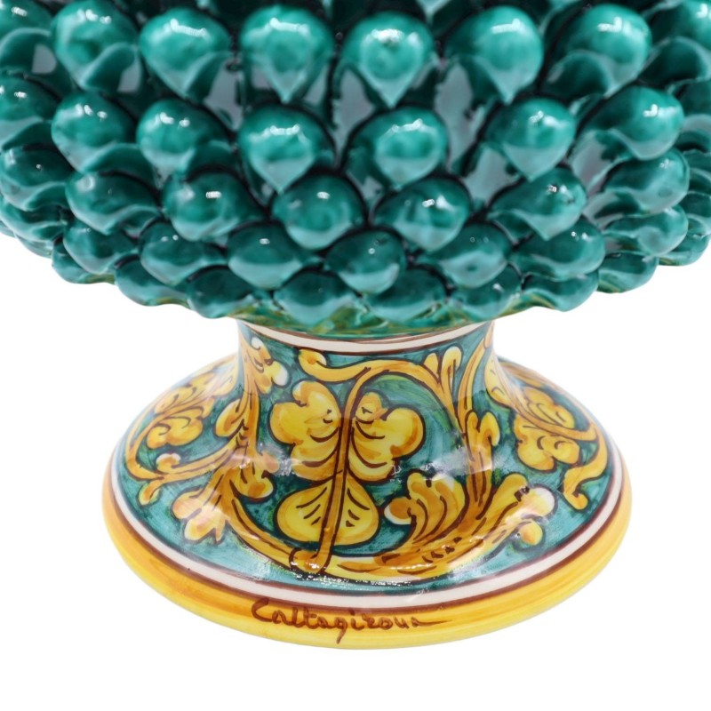 Vase Demi Pigna Caltagirone Verderame, 4 options de tailles (1pc) tige avec décoration baroque et palmette - 