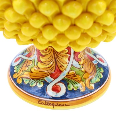 Vase Demi Pigna Jaune Caltagirone, avec 4 options de tailles (1pc), tige avec décoration baroque et ruban - 