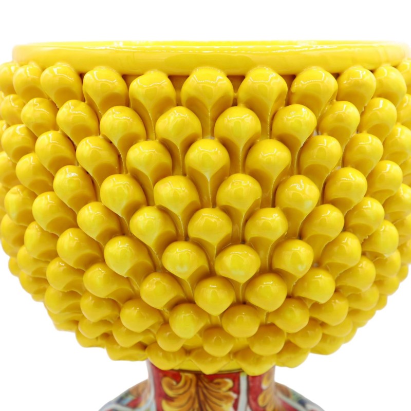 Vase Half Pigna Caltagirone färg Gula och Gambo dekorerade, Åtgärder d30 x h30 cm ca. TD - 