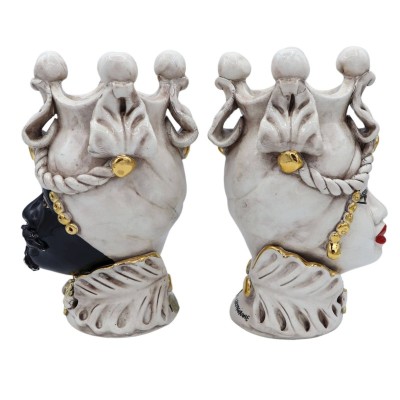 Moro Caltagirone hoofden met kroon, Bianco Anticato en geameleerde details in 24 mm goud, Height 20cm approx. Modder AK 