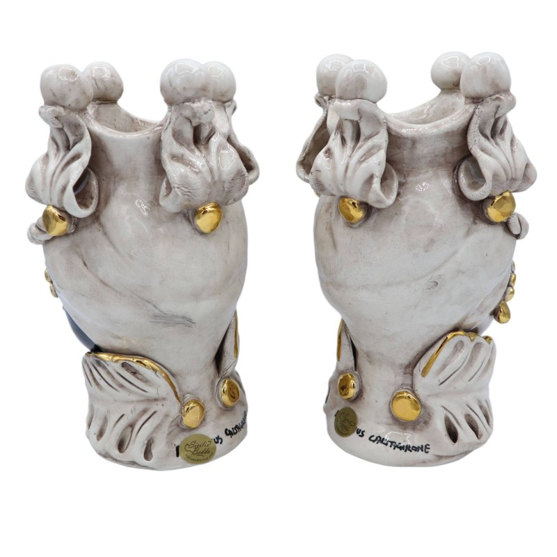 Paire de têtes de Maure de Caltagirone avec couronne, détails émaillés Blanc Antique et Or pur 24K, h environ 20 cm. - 