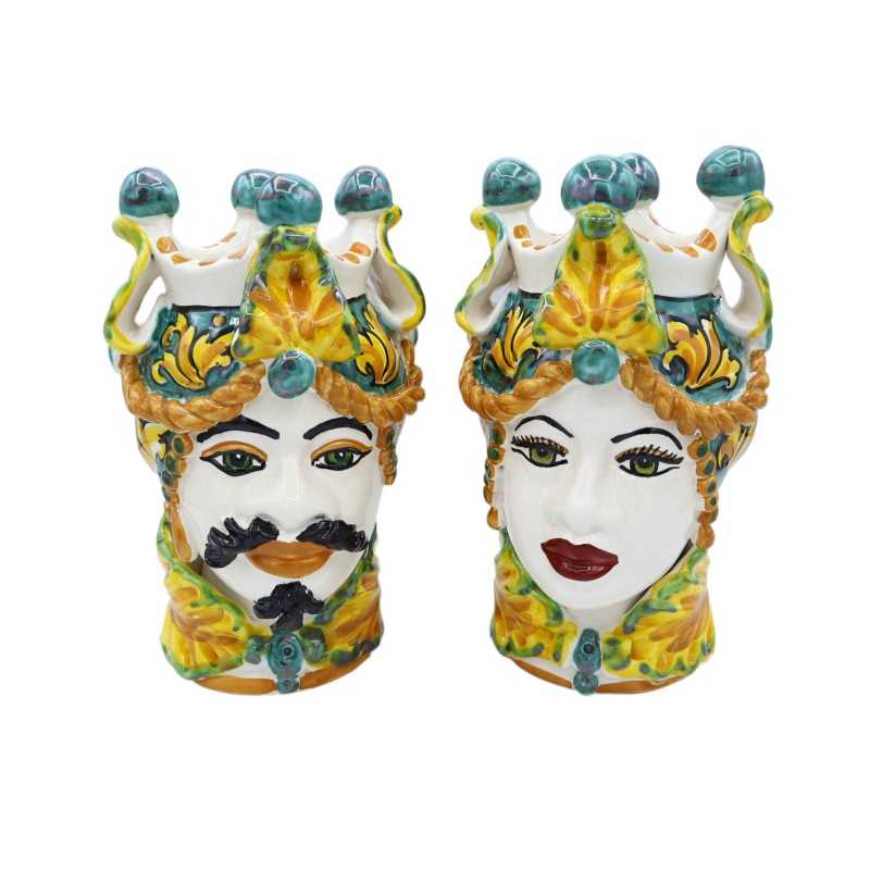 Heads of Moro Caltagirone with crown, Baroque decoration, Height approx. 20cm. - Mod AK - 