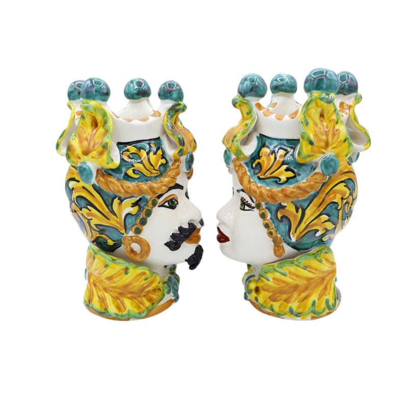 Heads of Moro Caltagirone with crown, Baroque decoration, Height approx. 20cm. - Mod AK - 