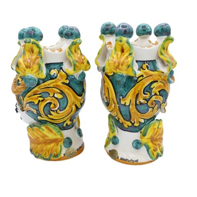 Heads of Moro Caltagirone with crown, Baroque decoration, Height approx. 20cm. - Mod AK - 