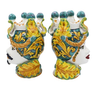 Heads of Moro Caltagirone with crown, Baroque decoration, Height approx. 20cm. - Mod AK - 