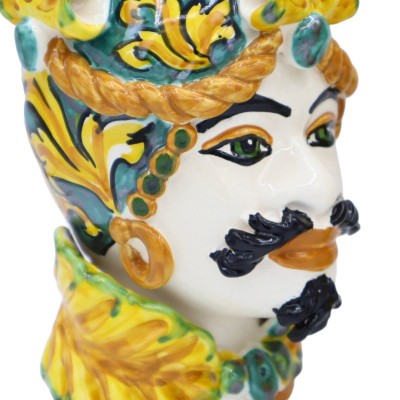 Heads of Moro Caltagirone with crown, Baroque decoration, Height approx. 20cm. - Mod AK - 