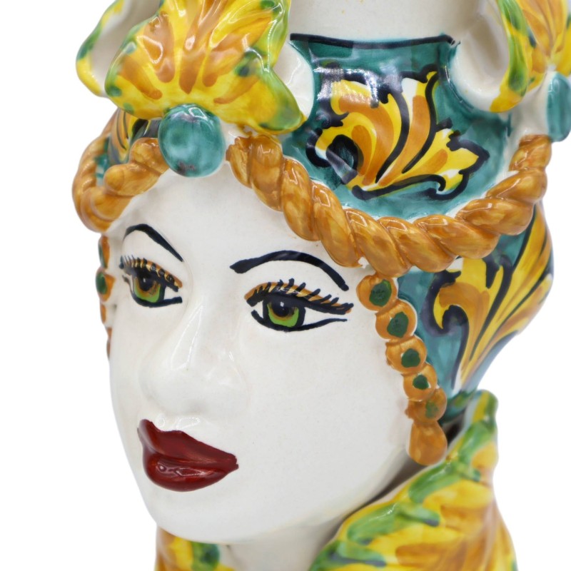 Heads of Moro Caltagirone with crown, Baroque decoration, Height approx. 20cm. - Mod AK - 