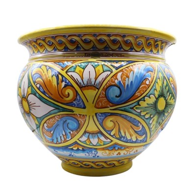 Doniczka ceramiczna Cachepot Caltagirone, dekoracja w stylu barokowo-palermo, z 5 opcjami rozmiarów (1 szt.) - 
