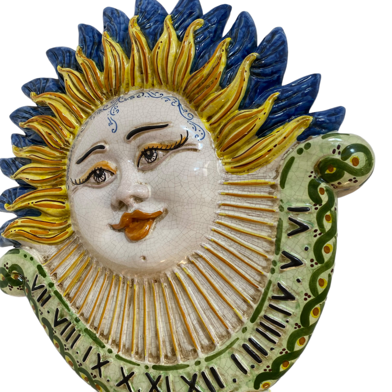 Cadran solaire en céramique de Caltagirone, relief avec Soleil - Deux options de taille (1 pièce). - 
