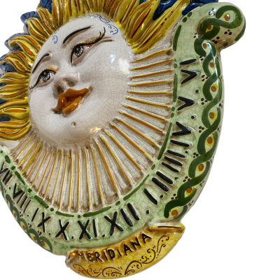Cadran solaire en céramique de Caltagirone, relief avec Soleil - Deux options de taille (1 pièce). - 