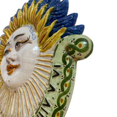 Cadran solaire en céramique de Caltagirone, relief avec Soleil - Deux options de taille (1 pièce). - 