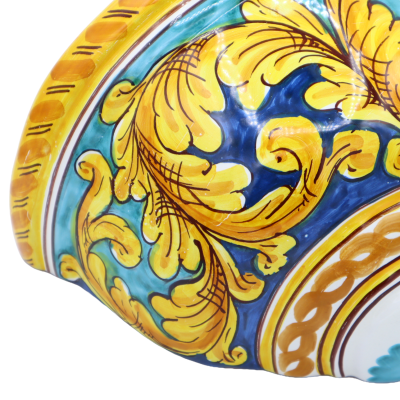 Caltagirone-Keramiktasche mit barockem Dekor auf Verderame- und Blu-Hintergrund, Maße ca. 27,5 x 15 x 16 cm. TD-Mod - 