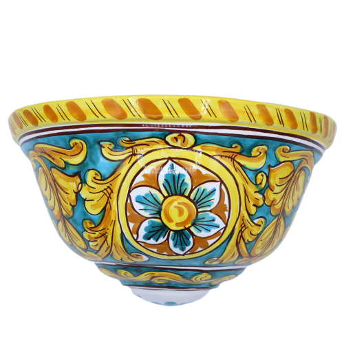Ceramic bowl Caltagirone, dekoracja barokowa z Flower, Zielonyrame, Measures 27 5x15x16 cm approx. TD - 