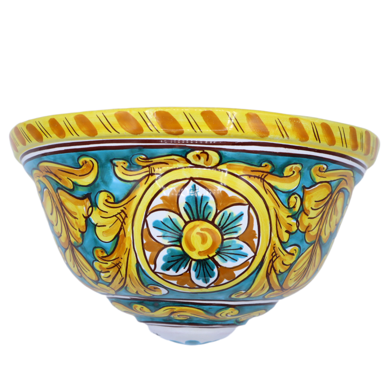 Ceramic bowl Caltagirone, dekoracja barokowa z Flower, Zielonyrame, Measures 27 5x15x16 cm approx. TD - 
