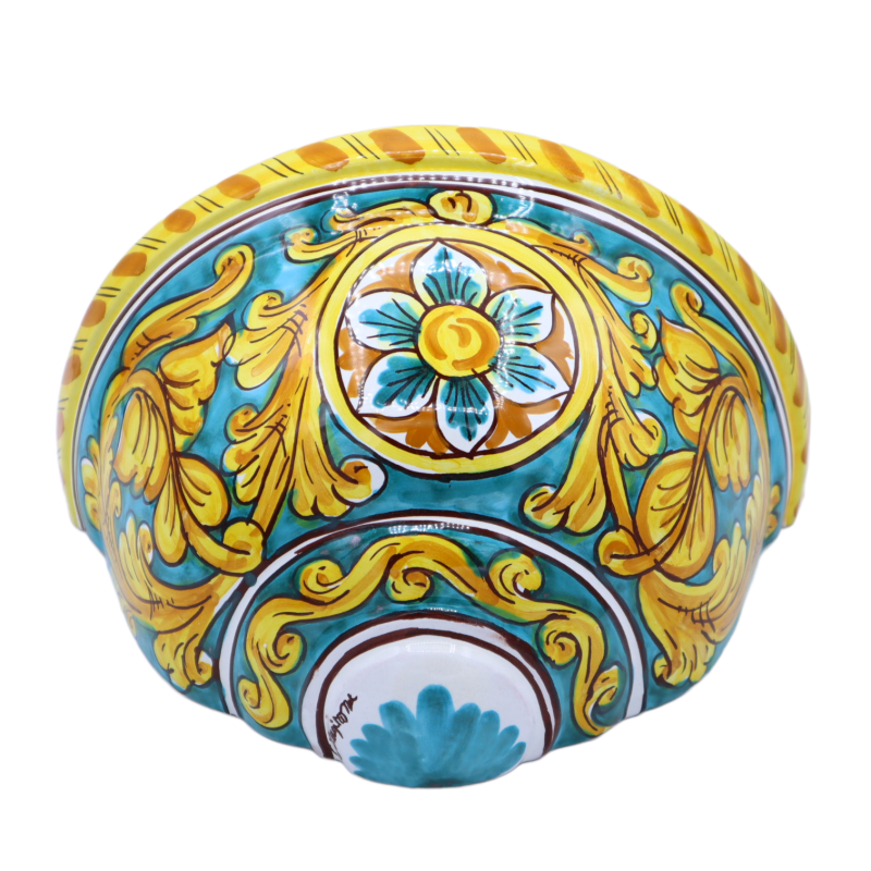 Pannier, Hängepflanzgefäß aus Caltagirone-Keramik mit Barock- und Blumendekor, Verderame-Hintergrund, (1 Stück), erhältl