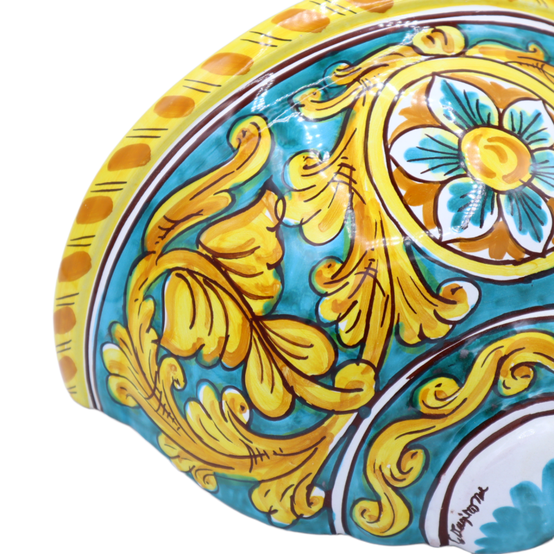 Pannier, Hängepflanzgefäß aus Caltagirone-Keramik mit Barock- und Blumendekor, Verderame-Hintergrund, (1 Stück), erhältl