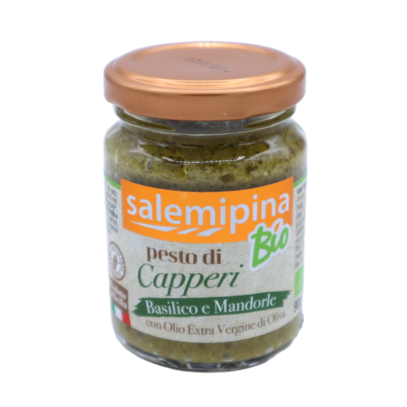 Sizilianisches Bio-Pesto aus Kapern, Basilikum und Mandeln, 90 g - 