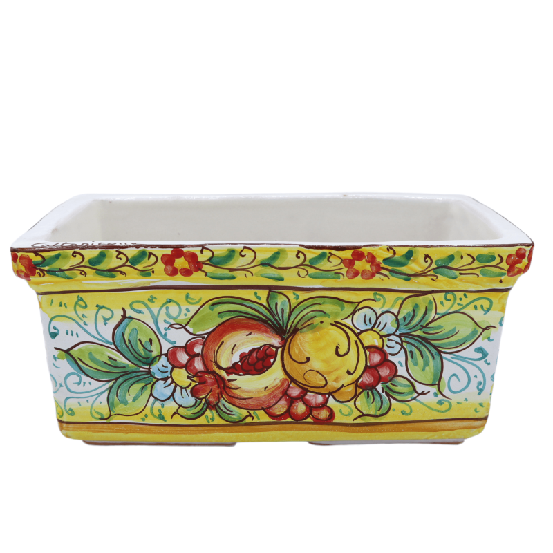 Caixa vaso retangular, Cerâmica Caltagirone, decoração com romã, limão e uva, 5 opções de tamanho - (1 unidade) - 