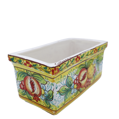 Vase rectangulaire en céramique de Caltagirone, décoration grenade, citron et raisin, 5 tailles disponibles - (1 pièce) 