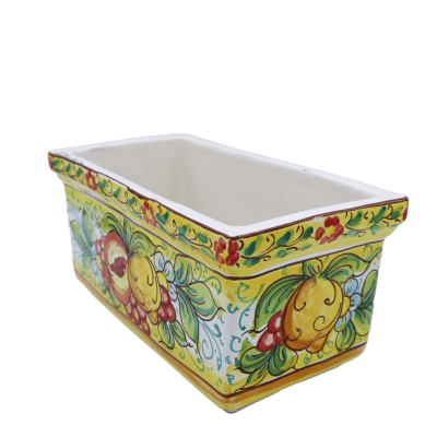 Cassetta vaso rettangolare, Ceramica Caltagirone, decoro melograno, limone e uva, 5 opzioni dimensioni - (1Unità) - 