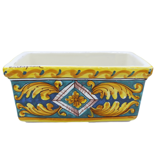 Jarrón rectangular en cerámica de Caltagirone, decoración barroca y geométrica, en cinco opciones de tamaño - (1ud) - 