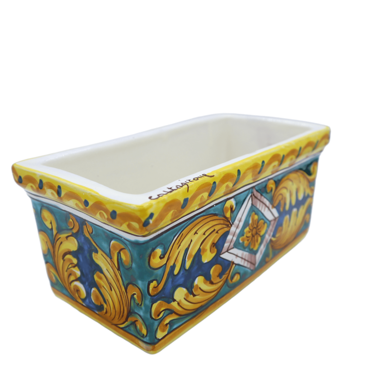 Jarrón rectangular en cerámica de Caltagirone, decoración barroca y geométrica, en cinco opciones de tamaño - (1ud) - 