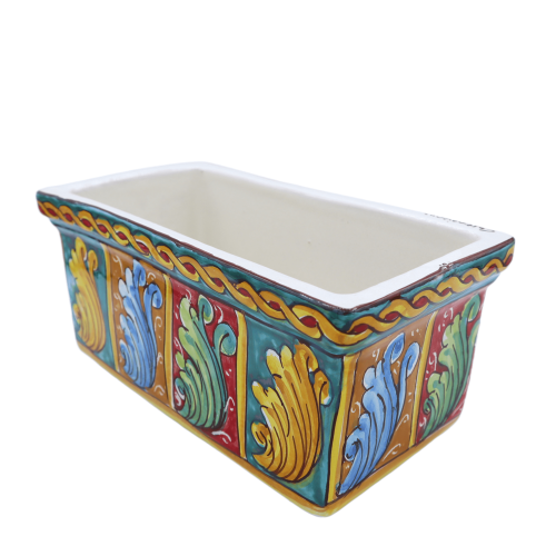 Rechthoekige vaasdoos van Caltagirone-keramiek, barokdecoratie - in vijf verschillende maten - (1 stuk) -  2