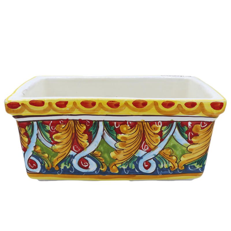 Vase rectangulaire en céramique de Caltagirone, décoration baroque et géométrique, disponible en cinq tailles - (1 pièce