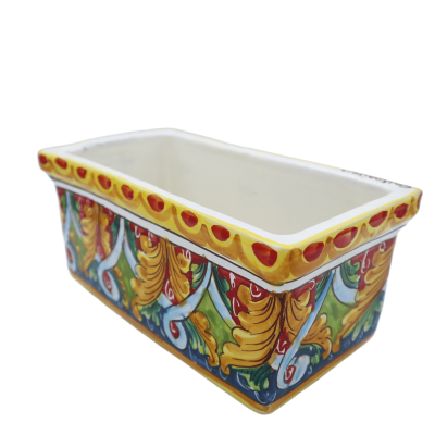 Vase rectangulaire en céramique de Caltagirone, décoration baroque et géométrique, disponible en cinq tailles - (1 pièce
