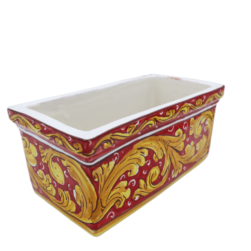 Rectangular vase box in Caltagirone Ceramics, baroque decoration on red background - in five size options - (1pc) -  2