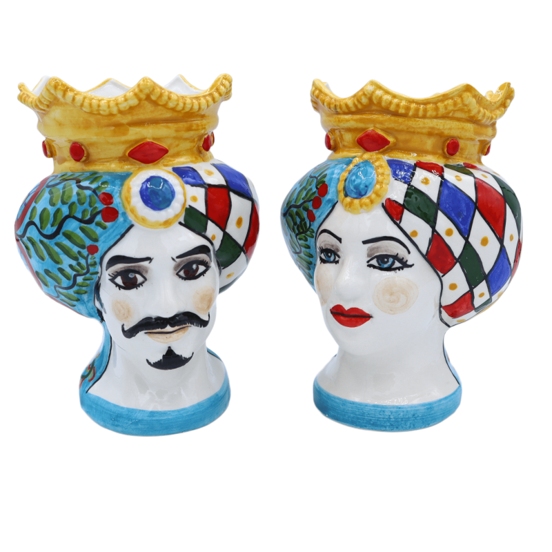 Głowa Moro Caltagirone z koroną, dekoracją Siciliana Carretto, Height 15cm approx. Mod SM - 