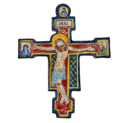 Korsfästning av San Benedetto i Ceramica Siciliana, dekorerad för hand, åtgärder h 33 cm ca. Mod BN - 